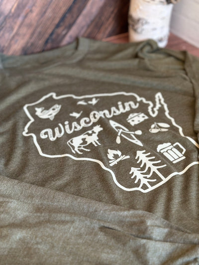 military green Wisconsin icon unisex long sleeve t-shirt