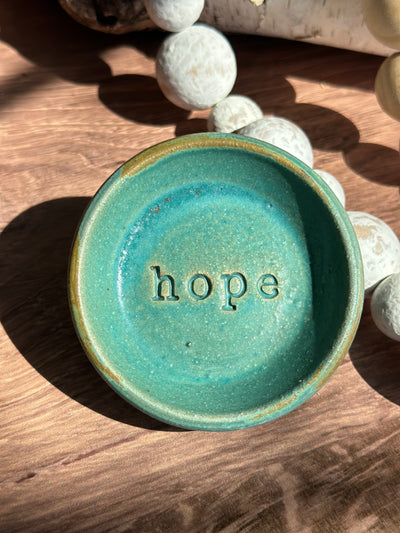 teal ceramic hope wish dish