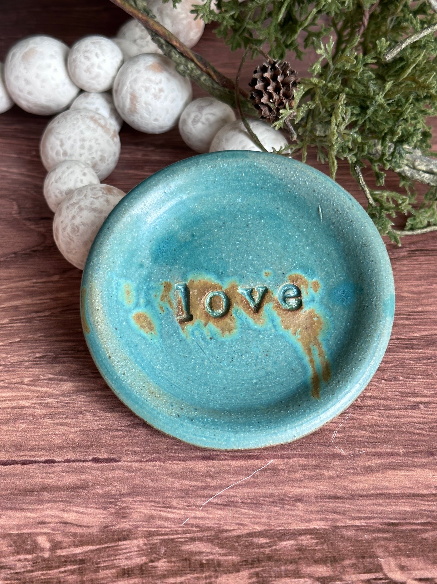Teal ceramic love wish dish