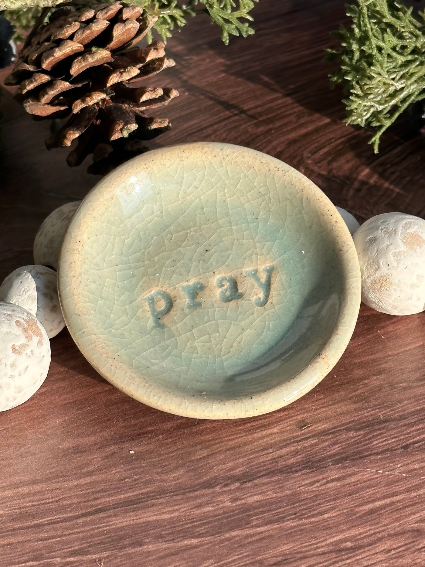 icy blue ceramic pray wish dish