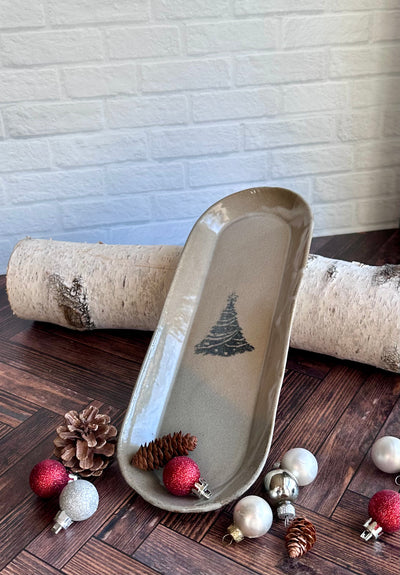 medium grey tree handmade ceramic tray