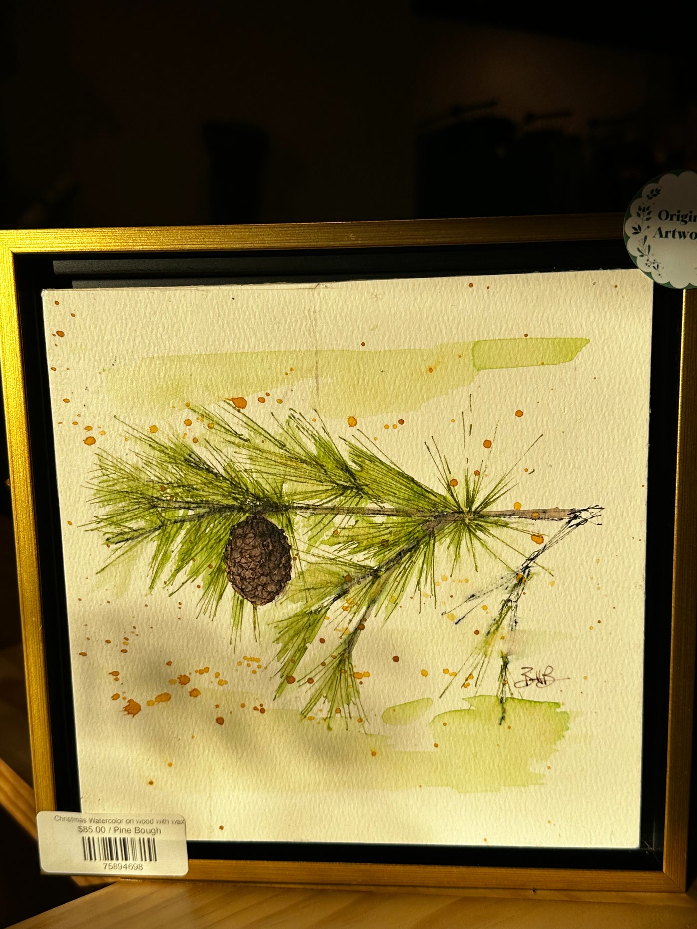 Christmas Watercolor on wood with wax