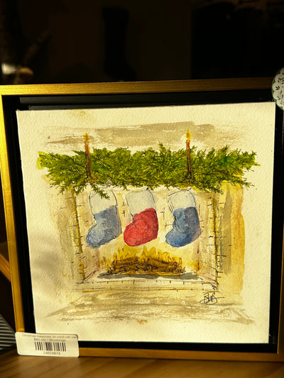 Christmas Watercolor on wood with wax