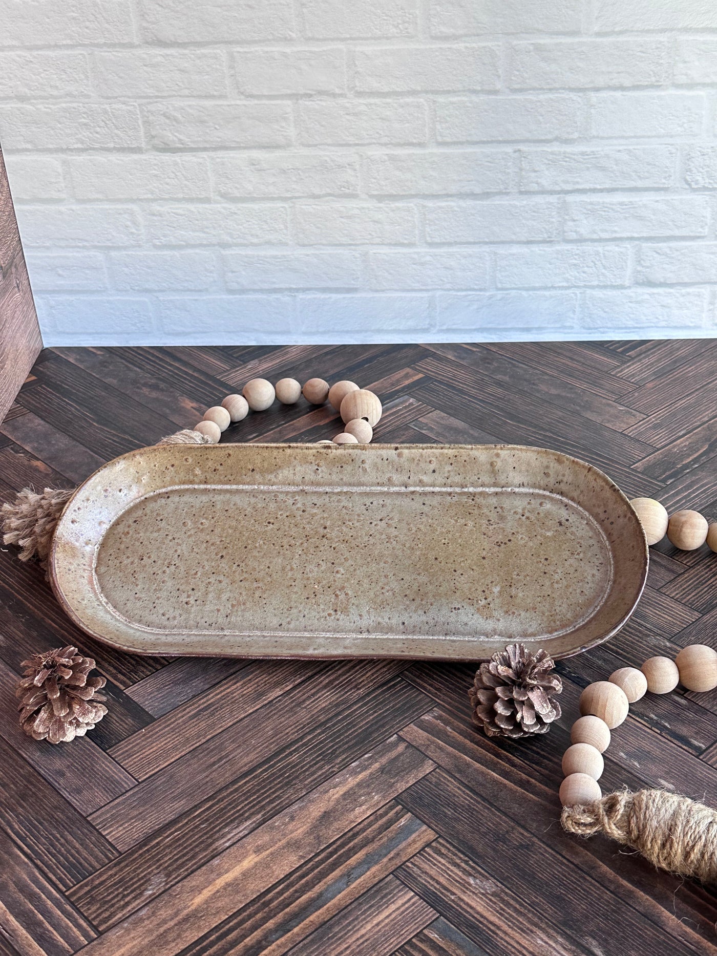 large brown handmade ceramic tray