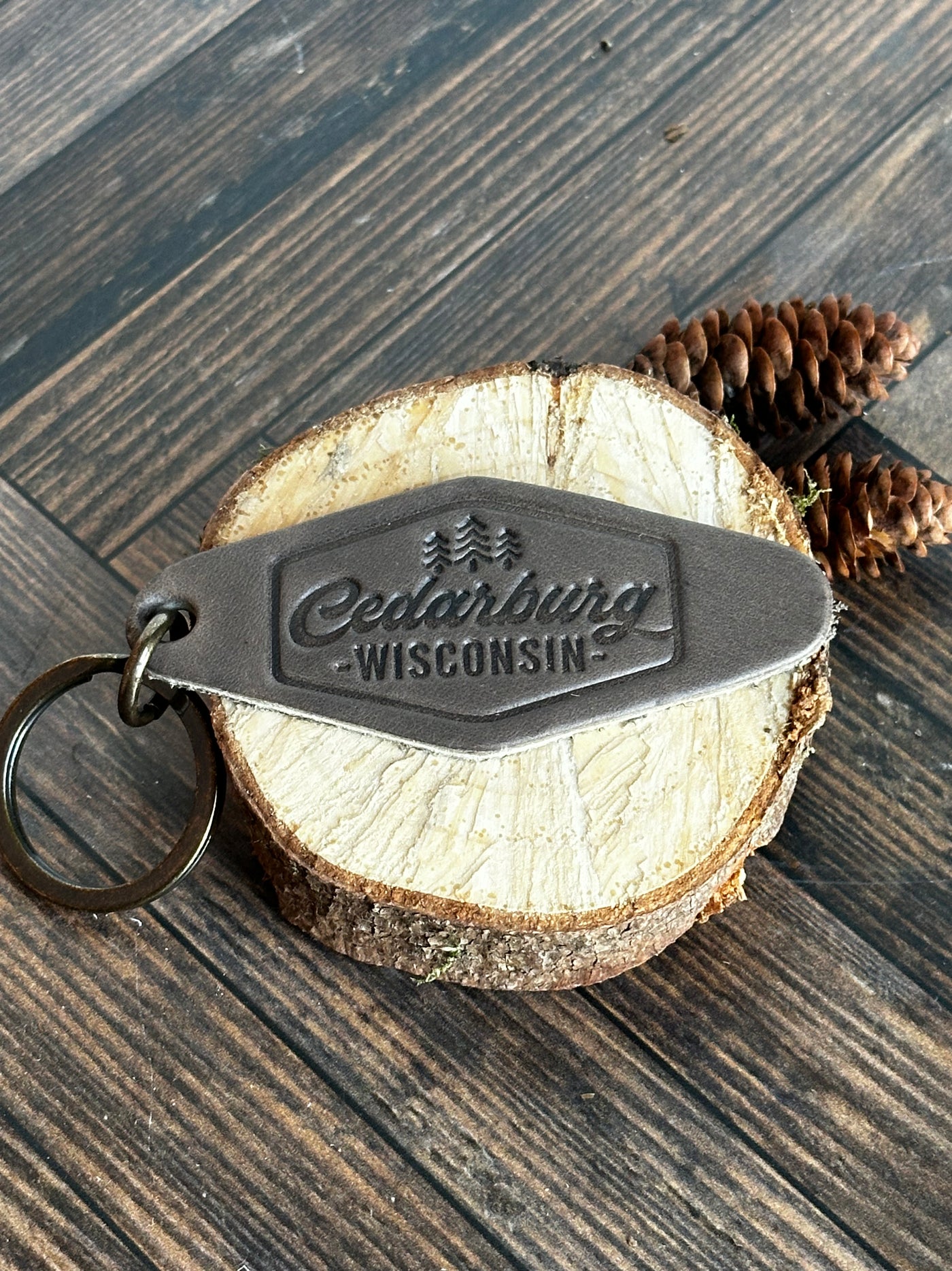 Vintage Cedarburg Leather Keychain