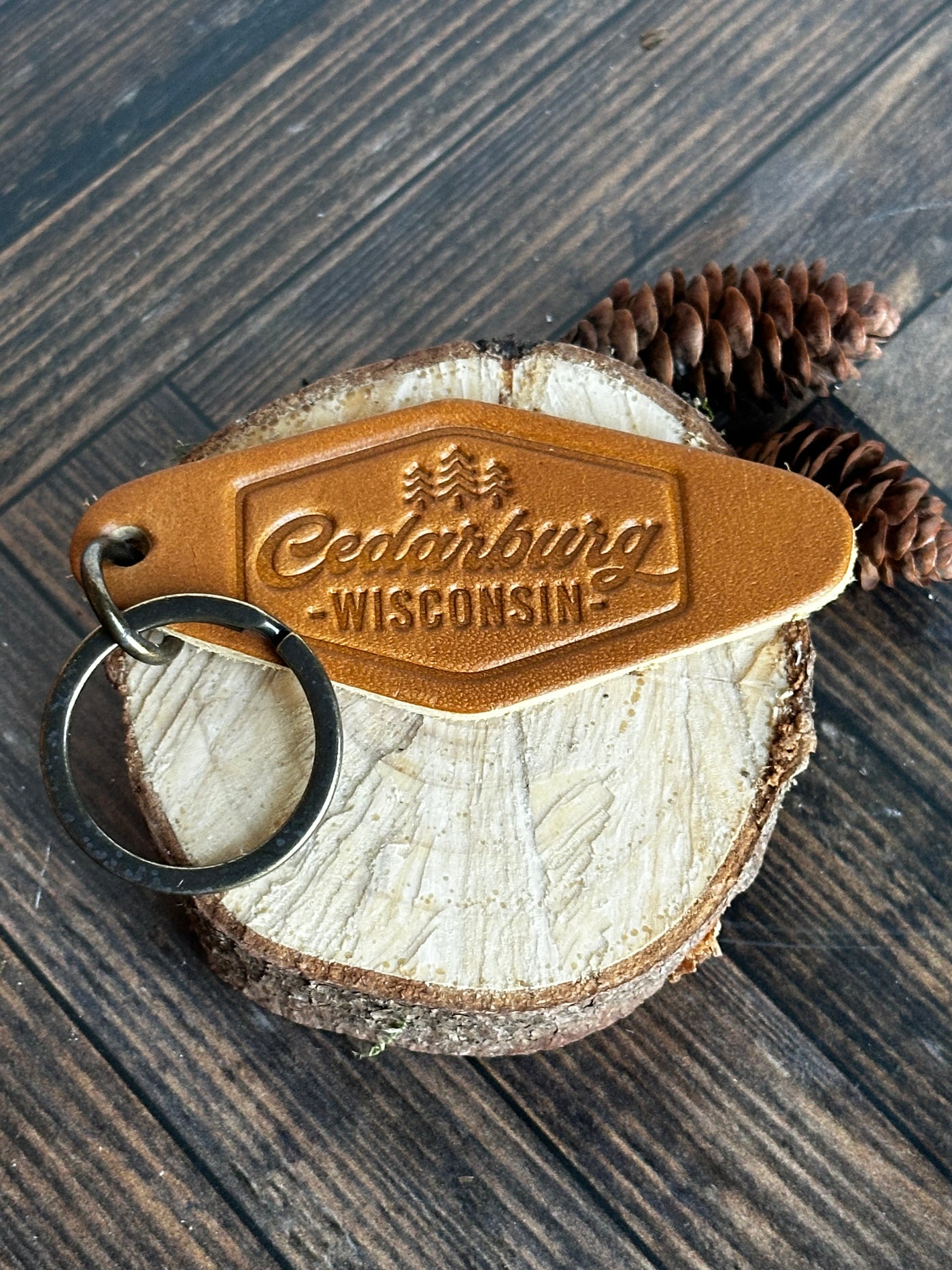 Vintage Cedarburg Leather Keychain