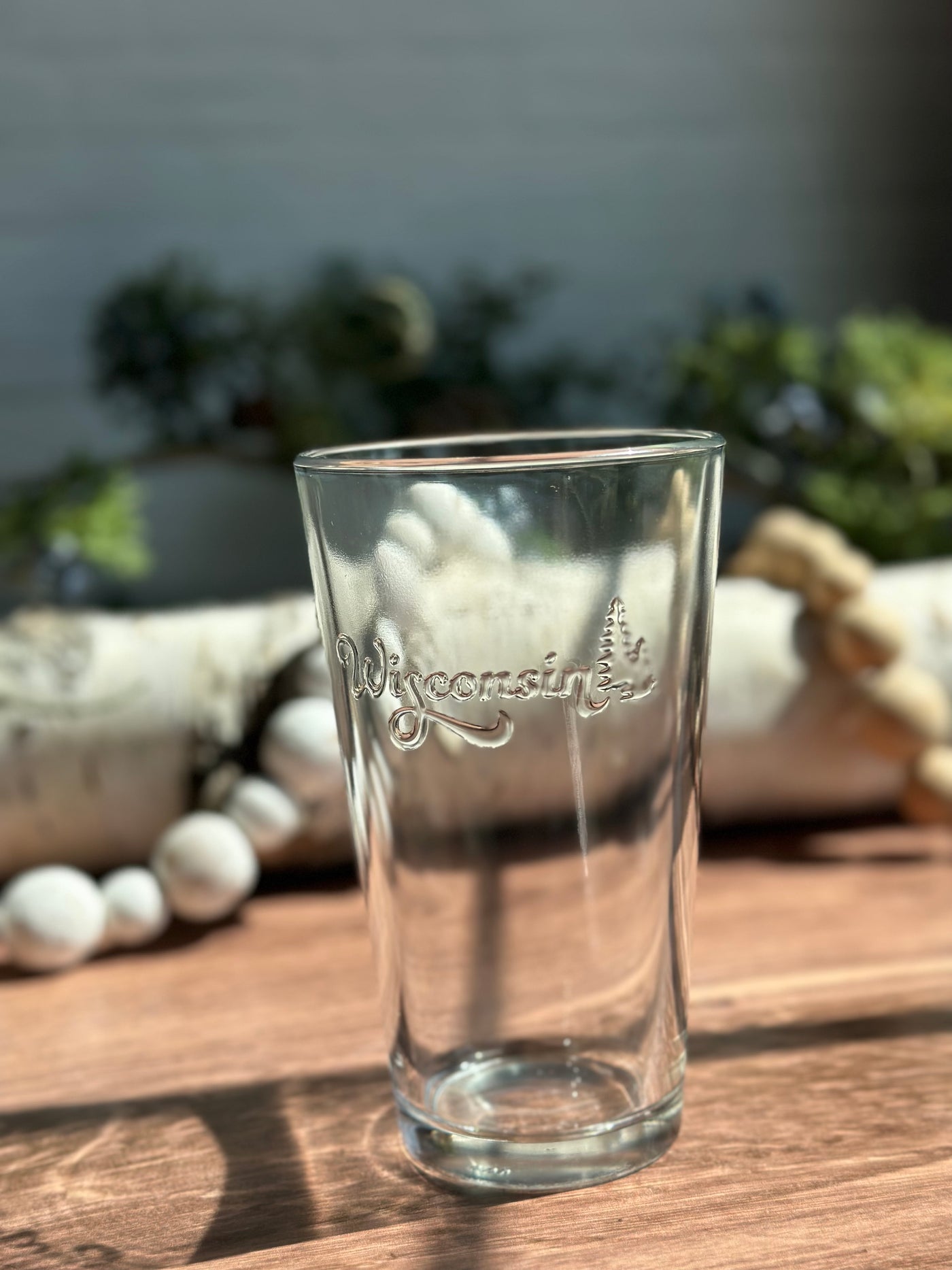 Wisconsin Scripty Embossed Pint Glass - Local Delivery