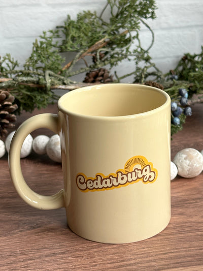 Cedarburg sun ceramic mug in yellow