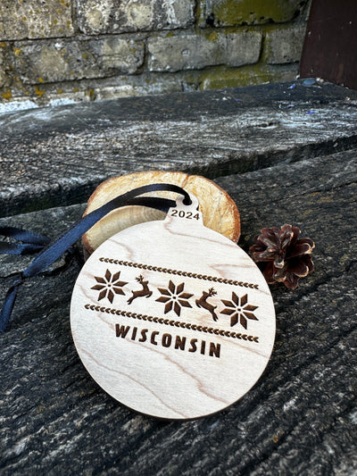 Wisconsin nordic three inch maple Christmas ornament