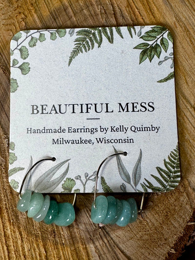Hammered Wire Semi Precious Stone Earrrings