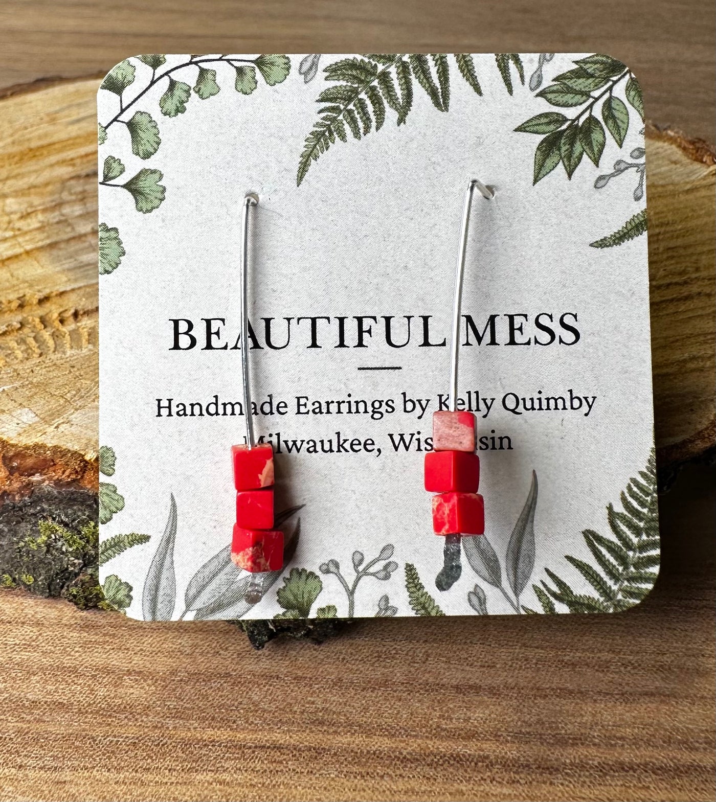 Hammered Wire Semi Precious Stone Earrrings