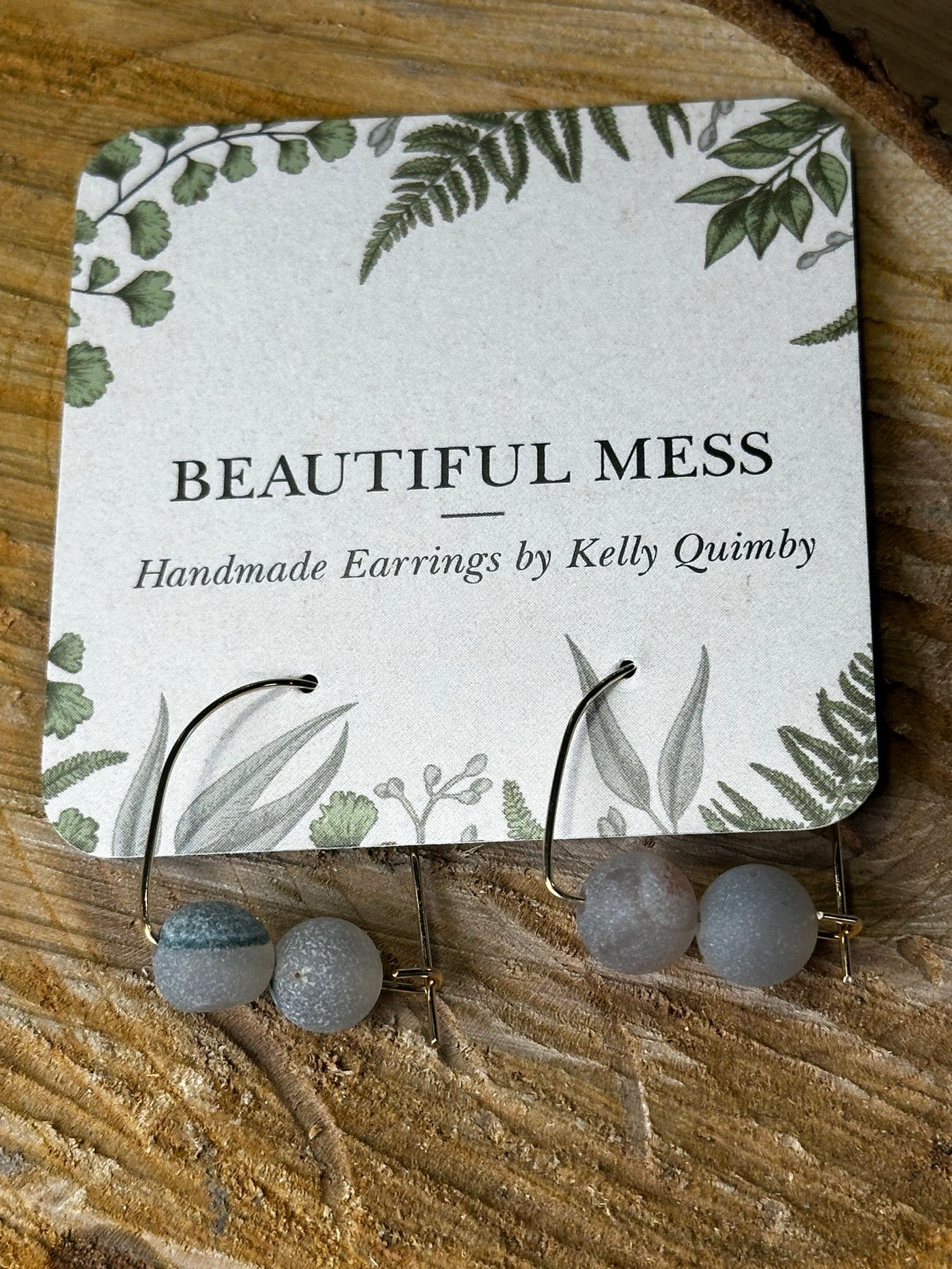 Hammered Wire Semi Precious Stone Earrrings