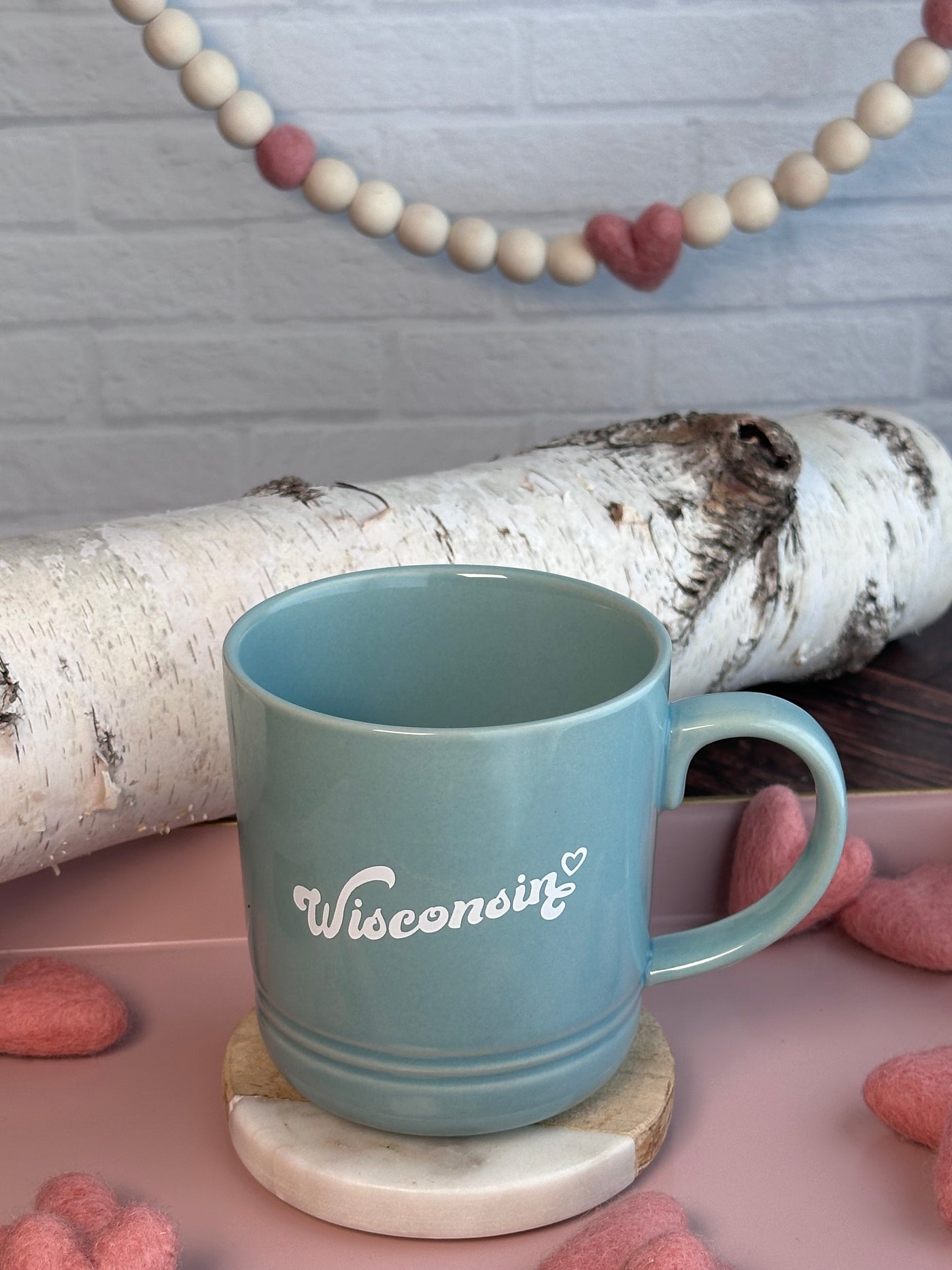 Ceramic robins egg blue Wisconsin love mug