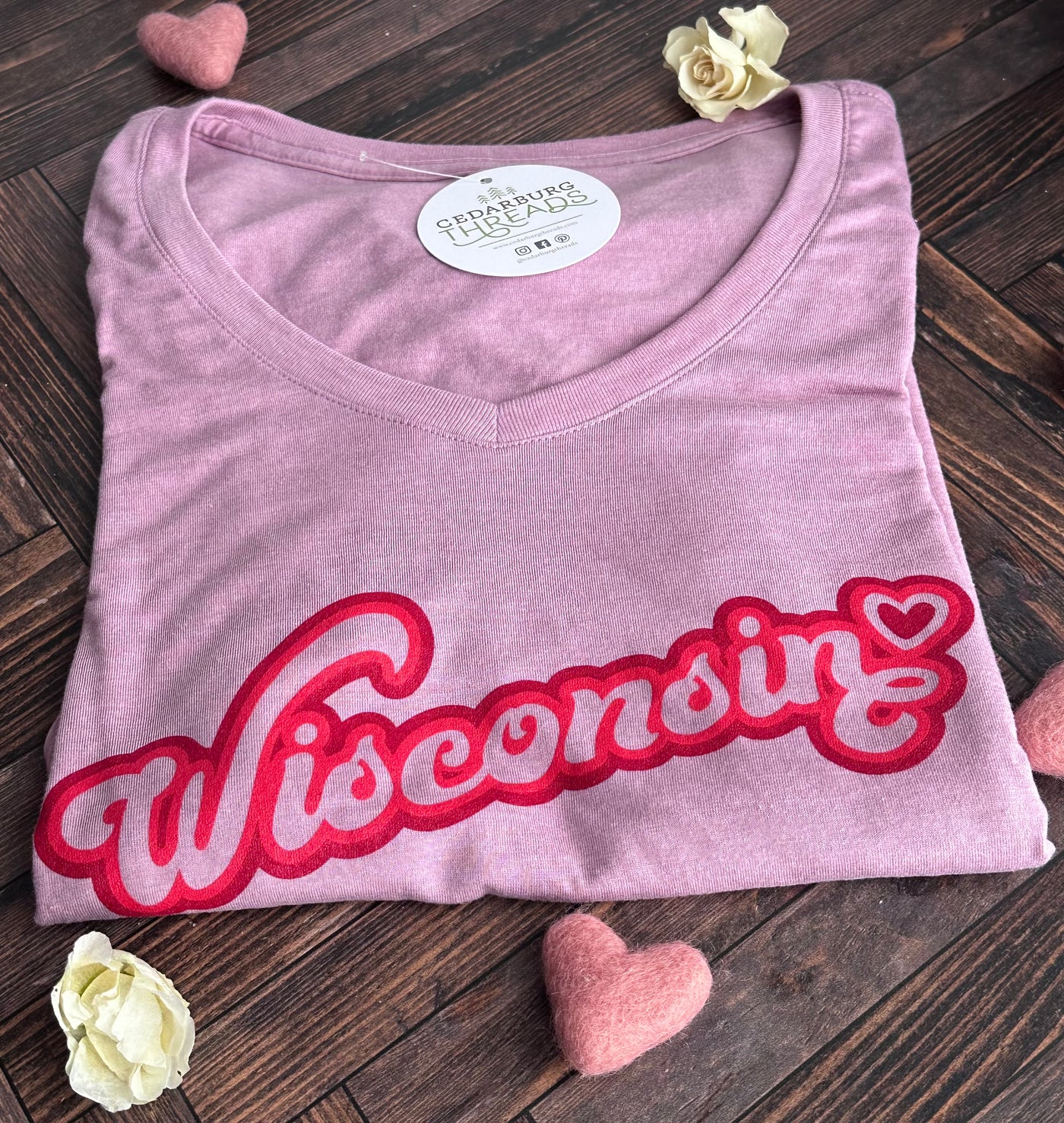 Wisconsin Love Long Sleeve V-neck tee in wisteria color
