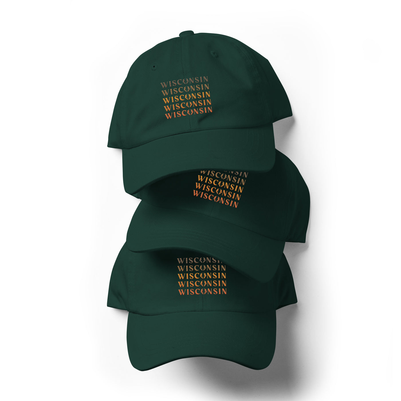 green dad hat with Wisconsin buck ombre design