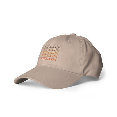 Stone dad hat with Wisconsin Buck ombre design in yellow, orange and brown