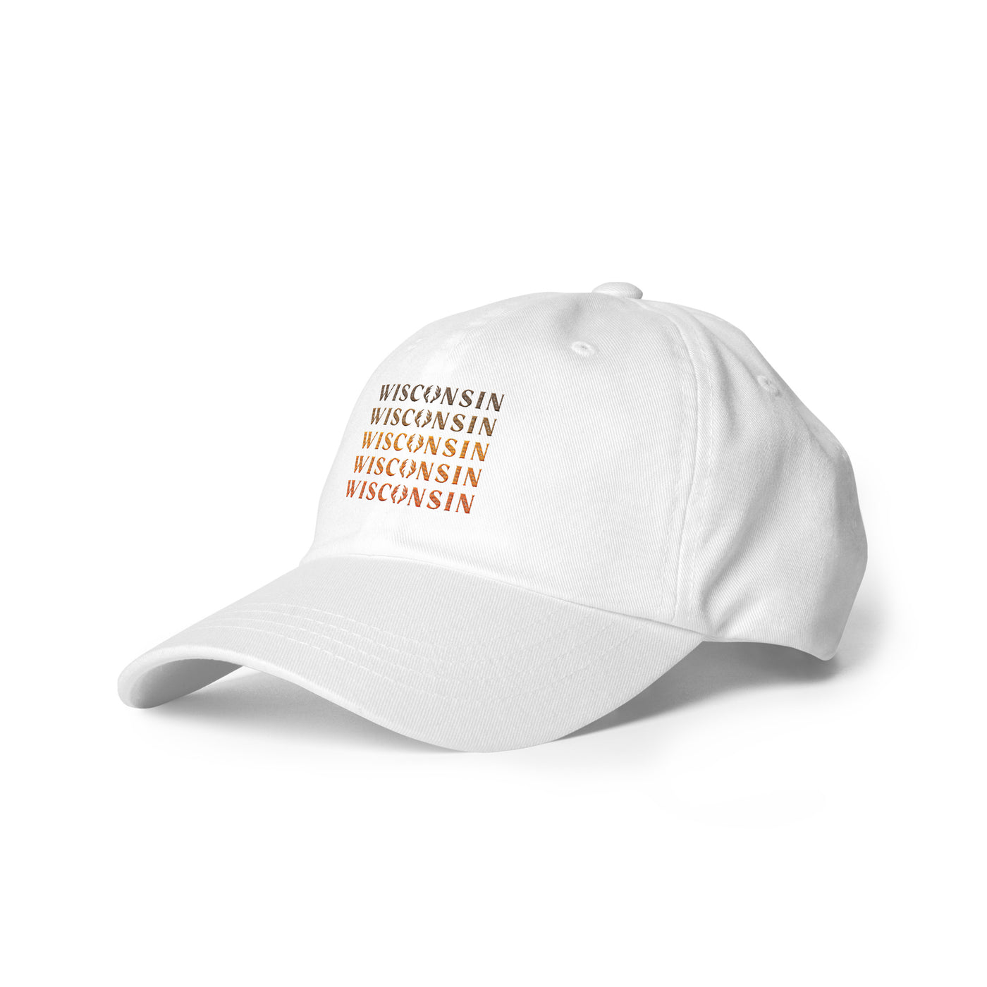 white dad hat with Wisconsin buck ombre design