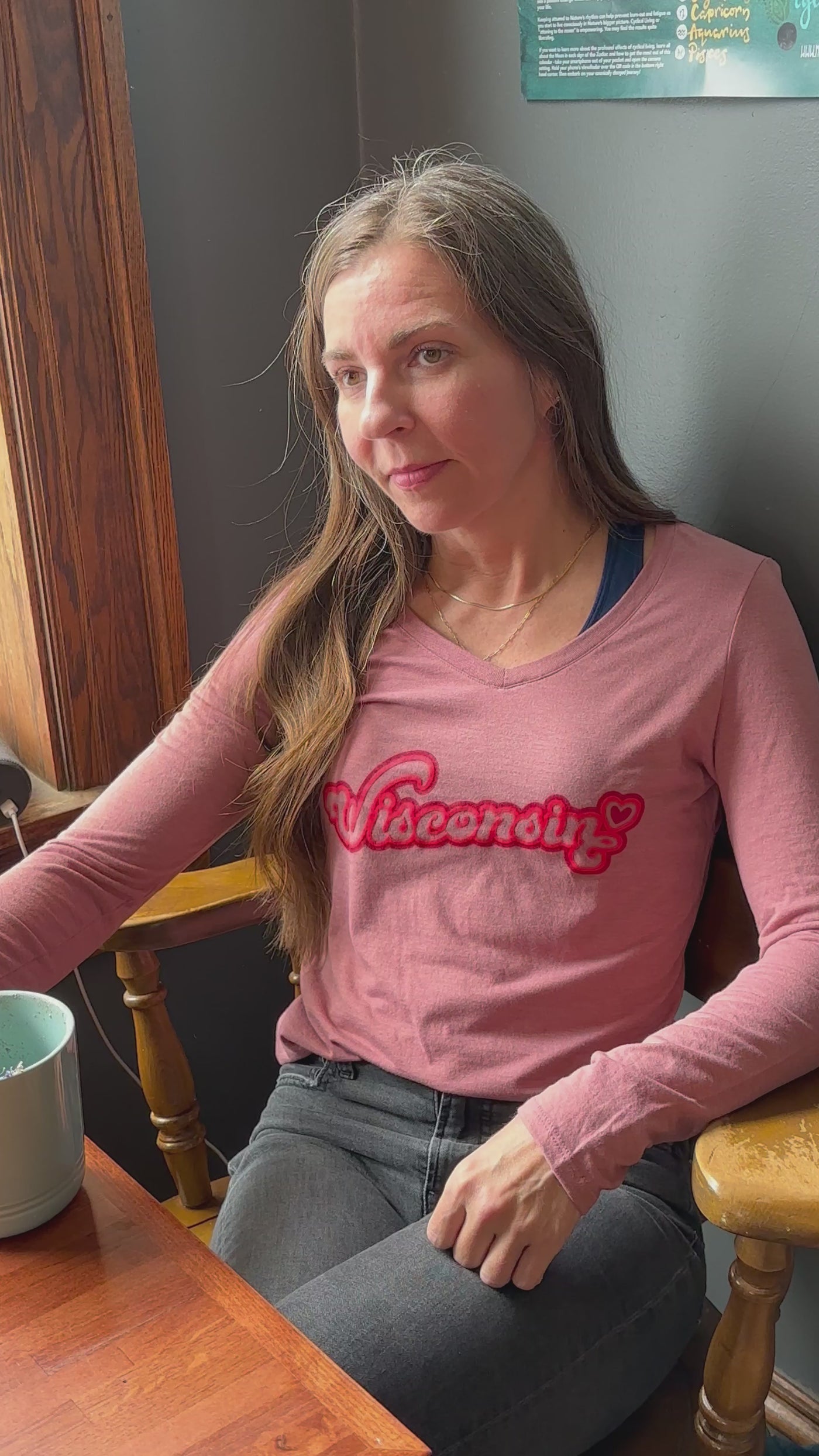 video of Wisconsin Love Long Sleeve V-neck tee in blush and wisteria color