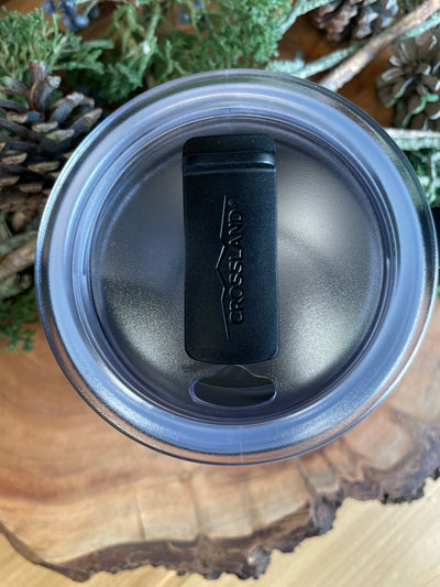 close up view of top of slider lid on insulated mug