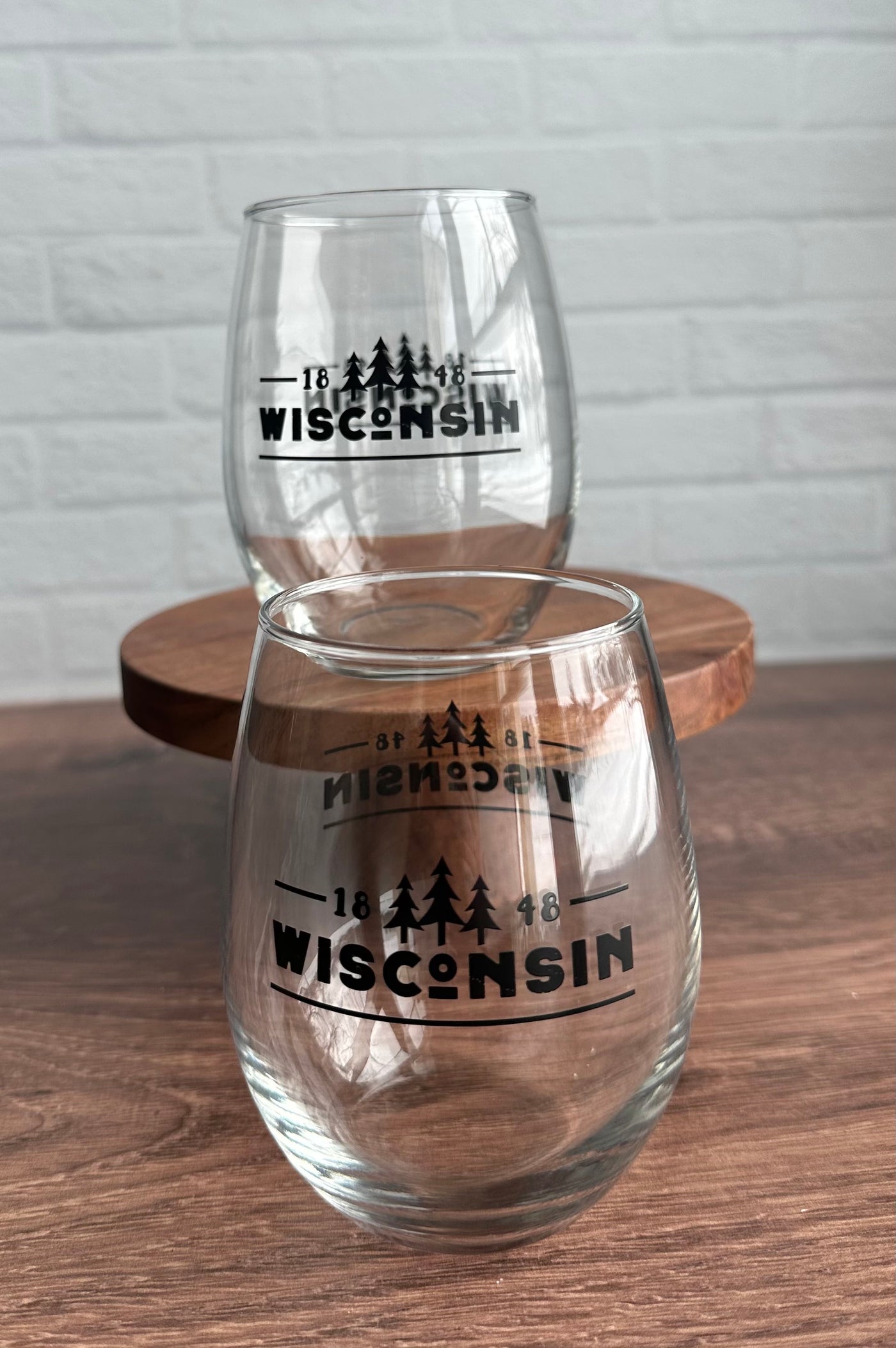 Wisconsin 1848 stemless wine glass