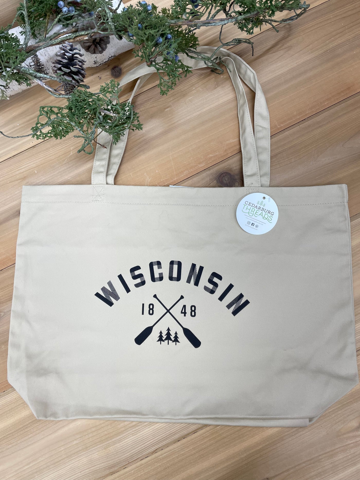 Wisconsin Paddle Large Organic Cotton Tote Bags - Local Delivery