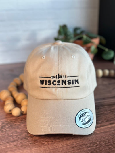 stone color Wisconsin 1848 dad style baseball cap