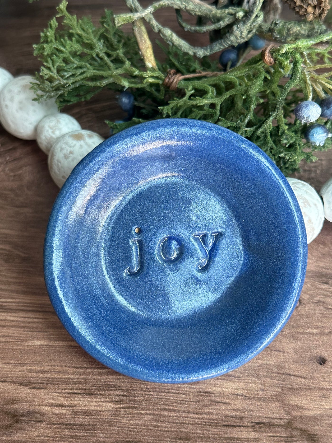 Blue ceramic joy wish dish