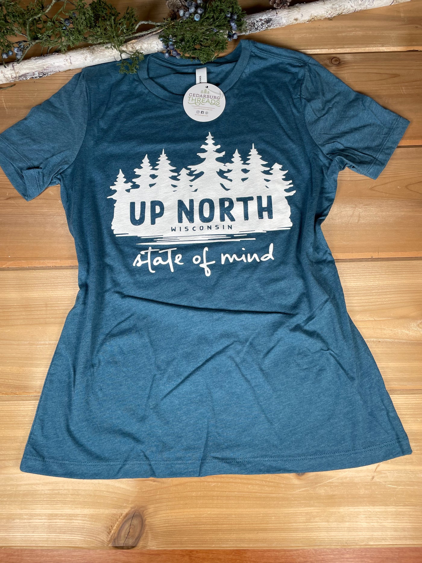 Heather Deep Teal Wooded Up North Women's fit relaxed cotton tees
