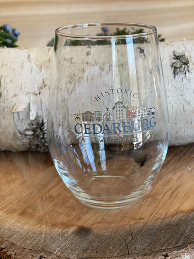 Downtown Cedarburg in full color on stemless wine glass