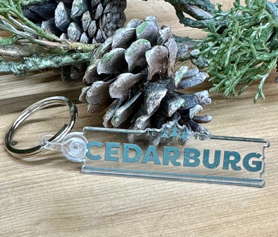 Cedarburg 1843 acrylic keychain in teal