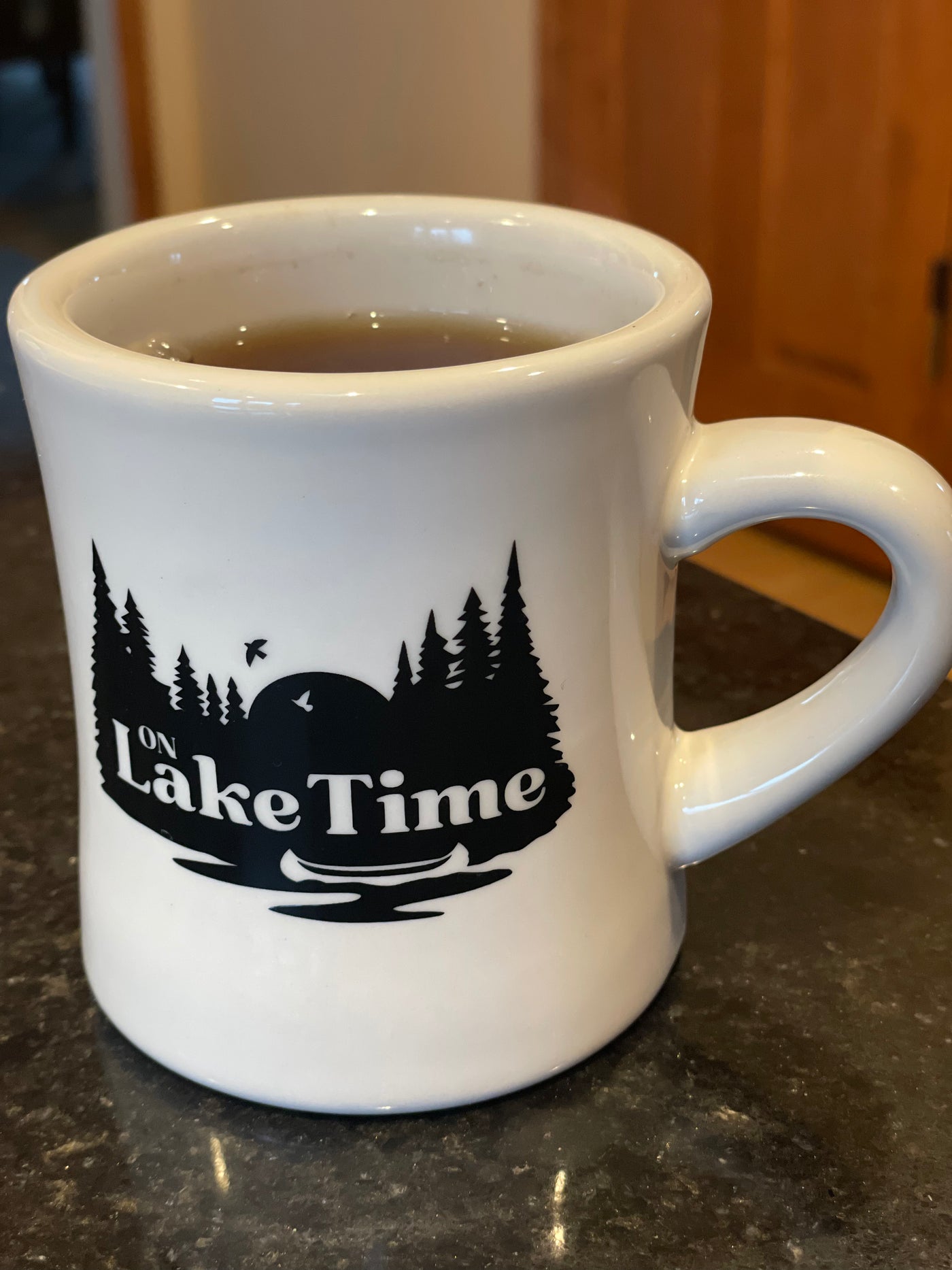 On Lake time ceramic white diner mug