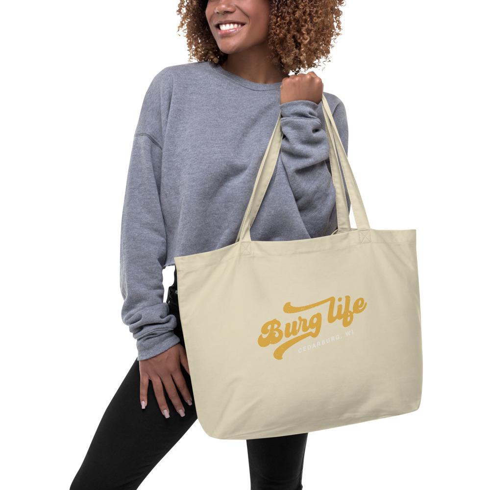 Organic cotton natural color tote bag with Burg Life design