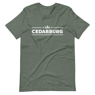 Heather Forest Unisex t-shirt with white Cedarburg 1843 design