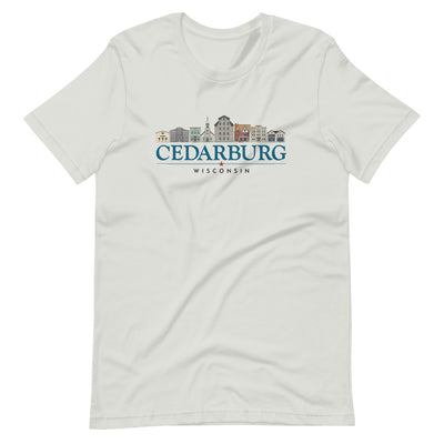 Silver Unisex T-shirt with color Downtown Cedarburg design