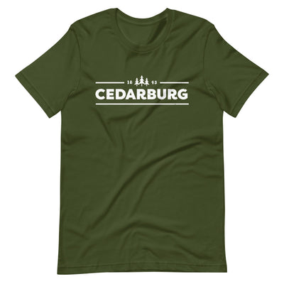 Olive Unisex t-shirt with white Cedarburg 1843 design