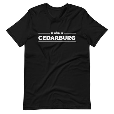Black Unisex t-shirt with white Cedarburg 1843 design