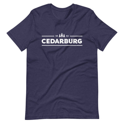 Heather Midnight Navy Unisex t-shirt with white Cedarburg 1843 design