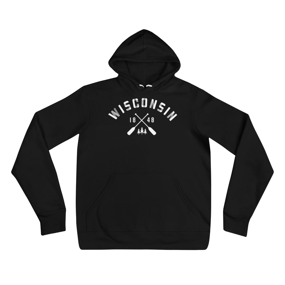 Black Unisex Hoodie with white Wisconsin Paddle Design