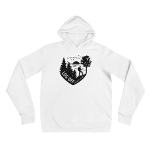 White Log Off and get outside unisex hoodie